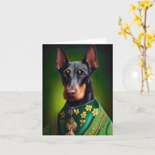Dobermann-hond in St. Patrick's Day-jurk Kaart (Gele Bloem)