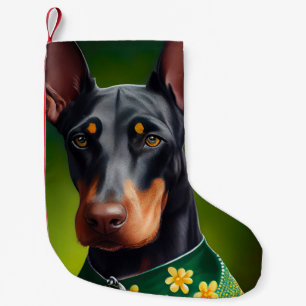 Dobermann-hond in St. Patrick's Day-jurk Kleine Kerstsok