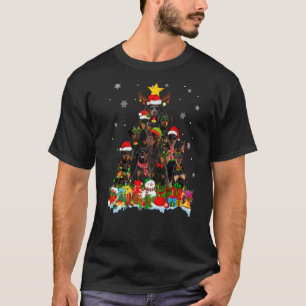 Dobermann-hond Kerstboom Lichtjes Kerstman Hoed T-shirt