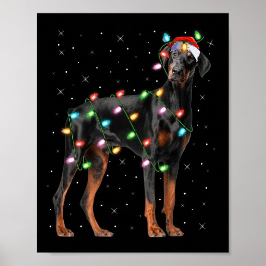 Dobermann-hond kerstlichtjes Kerstman huisdier hon Poster (Voorkant)