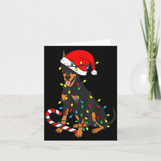 Dobermann-hond kerstlichtjes Kerstman Kerstmis hui Kaart (Voorkant)