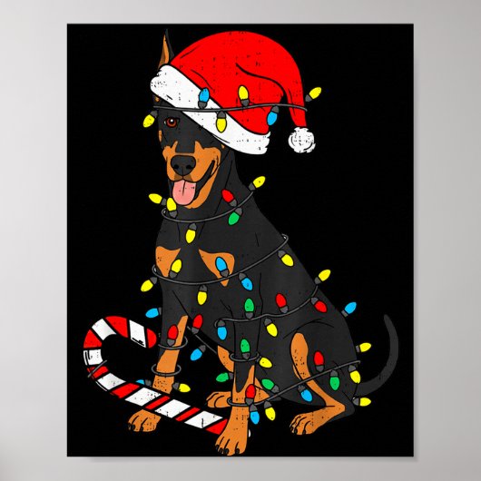 Dobermann-hond Kerstverlichting Sinterklaas Kerstm Poster (Voorkant)