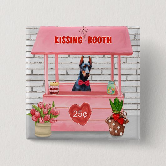 Dobermann-hond kusstand op Valentijnsdag Vierkante Button 5,1 Cm (Voorkant)