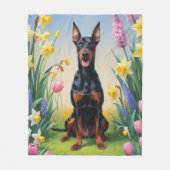 Dobermann-hond lente bloemen schilderij fleece deken (Voorkant)