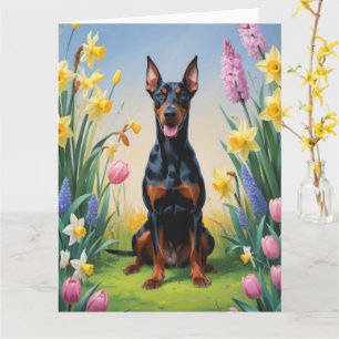 Dobermann-hond lente bloemen schilderij kaart