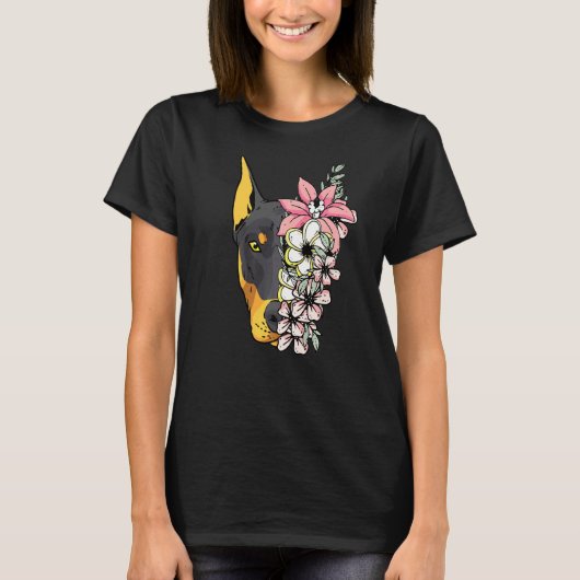 Dobermann-hond met bloemen t-shirt (Voorkant)