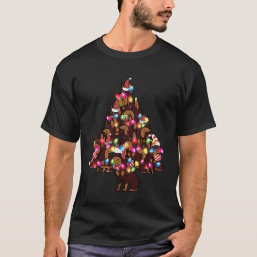 Dobermann Hond Muts Kerstboom Stapel T-shirt (Voorkant)