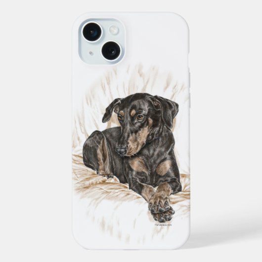 Dobermann Hond Natuurlijke Oren iPhone Hoesje (Achterkant)
