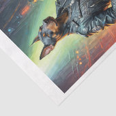 Dobermann-hond speelt gitaar op een rotspodium - tissuepapier (Detail)