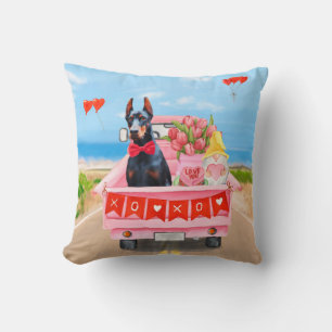 Dobermann-hond Valentijnsdag Truck Hartjes  Kussen