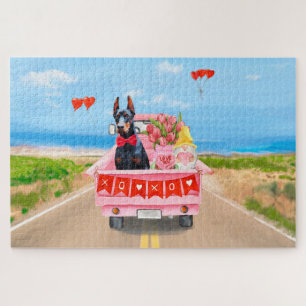 Dobermann-hond Valentijnsdag vrachtwagen harten Legpuzzel