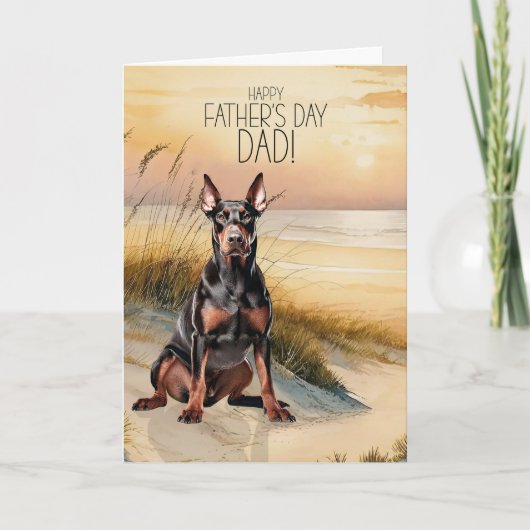 Dobermann-hond Zonsondergang Strand Vaderdag Feestdagen Kaart (Voorkant)