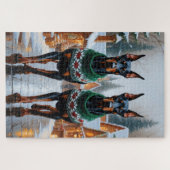 Dobermann Honden Kerst Sneeuw Vakantie Legpuzzel (Horizontaal)