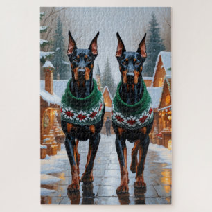 Dobermann Honden Kerst Sneeuw Vakantie Legpuzzel