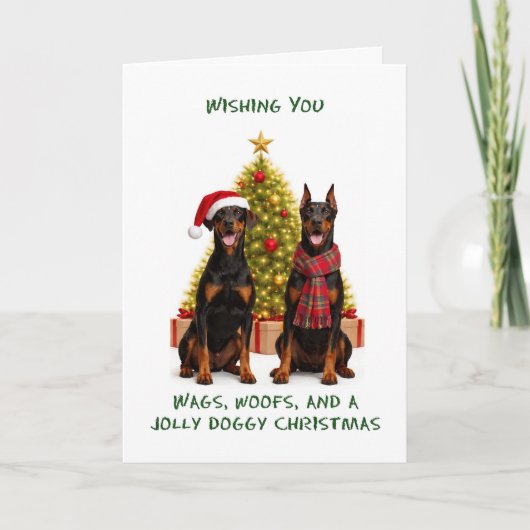 Dobermann Honden Kerstmis Feestdagen Kaart (Voorkant)
