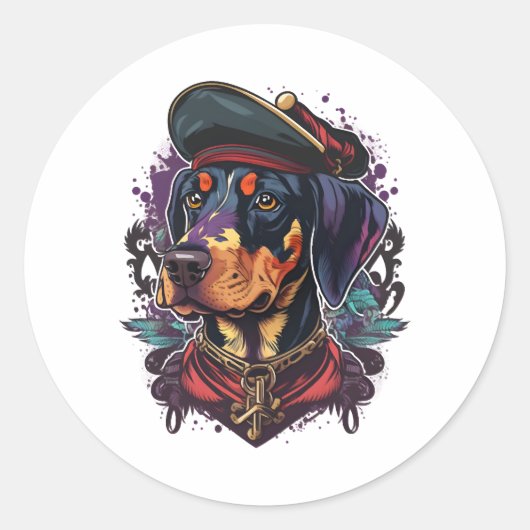 Dobermann Hondenpiraat Ronde Sticker (Voorkant)