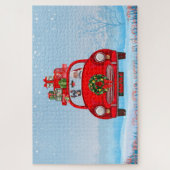 Dobermann in auto met kerstman  legpuzzel (Verticaal)