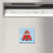 Dobermann in auto met kerstman magneet (Insitu (Vaatwasser))