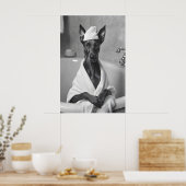 Dobermann in badjas, Grappige badkamer kunst Poster (Keuken)