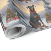 Dobermann in de Sneeuw Kerstmis Cadeaupapier (Rol Hoek)