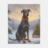 Dobermann in de Sneeuw Kerstmis Fleece Deken (Voorkant)