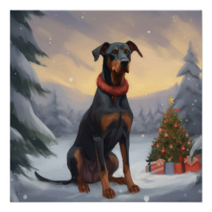 Dobermann in de Sneeuw Kerstmis Perfect Poster