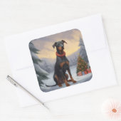 Dobermann in de Sneeuw Kerstmis Vierkante Sticker (Envelop)