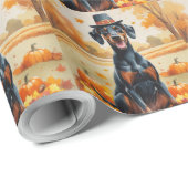 Dobermann in herfstbladeren dankdag kunst cadeaupapier (Rol Hoek)