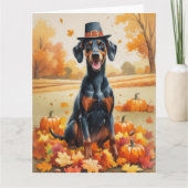 Dobermann in herfstbladeren dankdag kunst kaart (Voorkant)