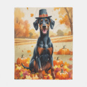 Dobermann in herfstbladeren Thanksgiving Kunst Fleece Deken (Voorkant)
