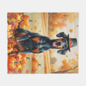 Dobermann in herfstbladeren Thanksgiving Kunst Fleece Deken (Voorkant (Horizontaal))