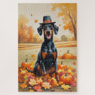 Dobermann in herfstbladeren Thanksgiving Kunst Legpuzzel