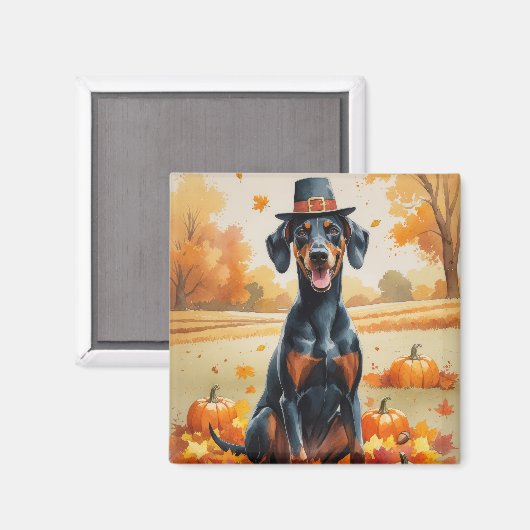 Dobermann in herfstbladeren Thanksgiving Kunst Magneet (Voorkant / Achterkant)