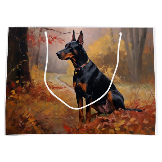 Dobermann in herfstbladeren val inspireert groot cadeauzakje (Voorkant)