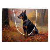 Dobermann in herfstbladeren val inspireert groot cadeauzakje (Achterkant)