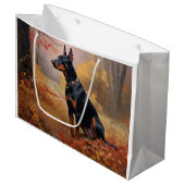 Dobermann in herfstbladeren val inspireert groot cadeauzakje (Voorkant Gekanteld)