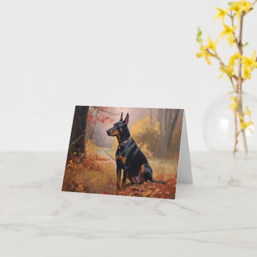 Dobermann in herfstbladeren val inspireert kaart (Gele Bloem)