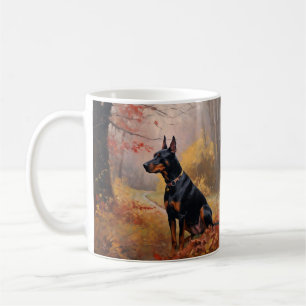 Dobermann in herfstbladeren val inspireert koffiemok