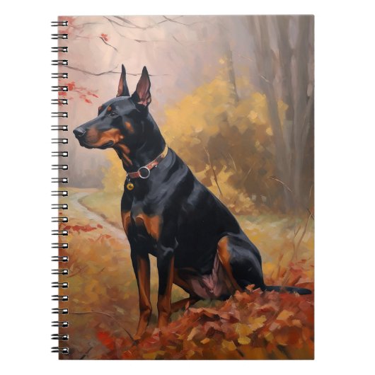 Dobermann in herfstbladeren val inspireert notitieboek (Voorkant)