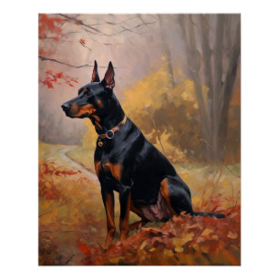 Dobermann in herfstbladeren val inspireert perfect poster