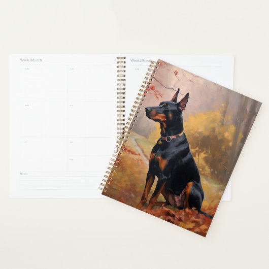 Dobermann in herfstbladeren val inspireert planner (Display)