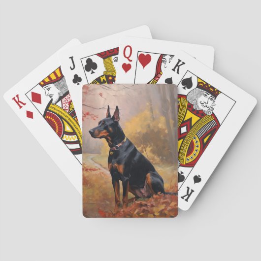 Dobermann in herfstbladeren val inspireert pokerkaarten (Achterkant)