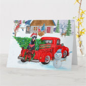 Dobermann in kerstbezorgtruck sneeuw kaart (Gele Bloem)