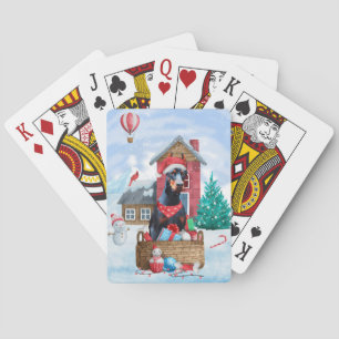 Dobermann in sneeuw Kerstmis Hondenhok Pokerkaarten