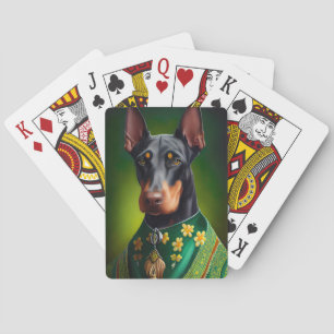 Dobermann in St. Patrick's Day-jurk Pokerkaarten