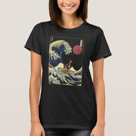 Dobermann Japans Kanagawa Wave Surf Dog T-shirt (Voorkant)