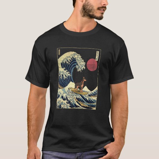Dobermann Japans Kanagawa Wave Surf Dog T-shirt (Voorkant)