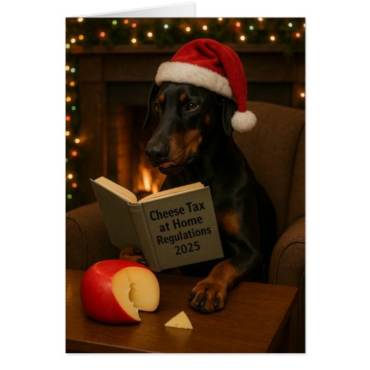 Dobermann 'Kaasbelasting' kerstkaart (Voorkant)