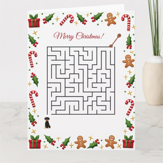 Dobermann Kerst Doolhof Puzzel Vakantie Kaart (Voorkant)