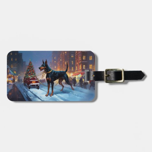 Dobermann Kerst Feestelijke Periode Bagagelabel (Voorkant horizontaal)